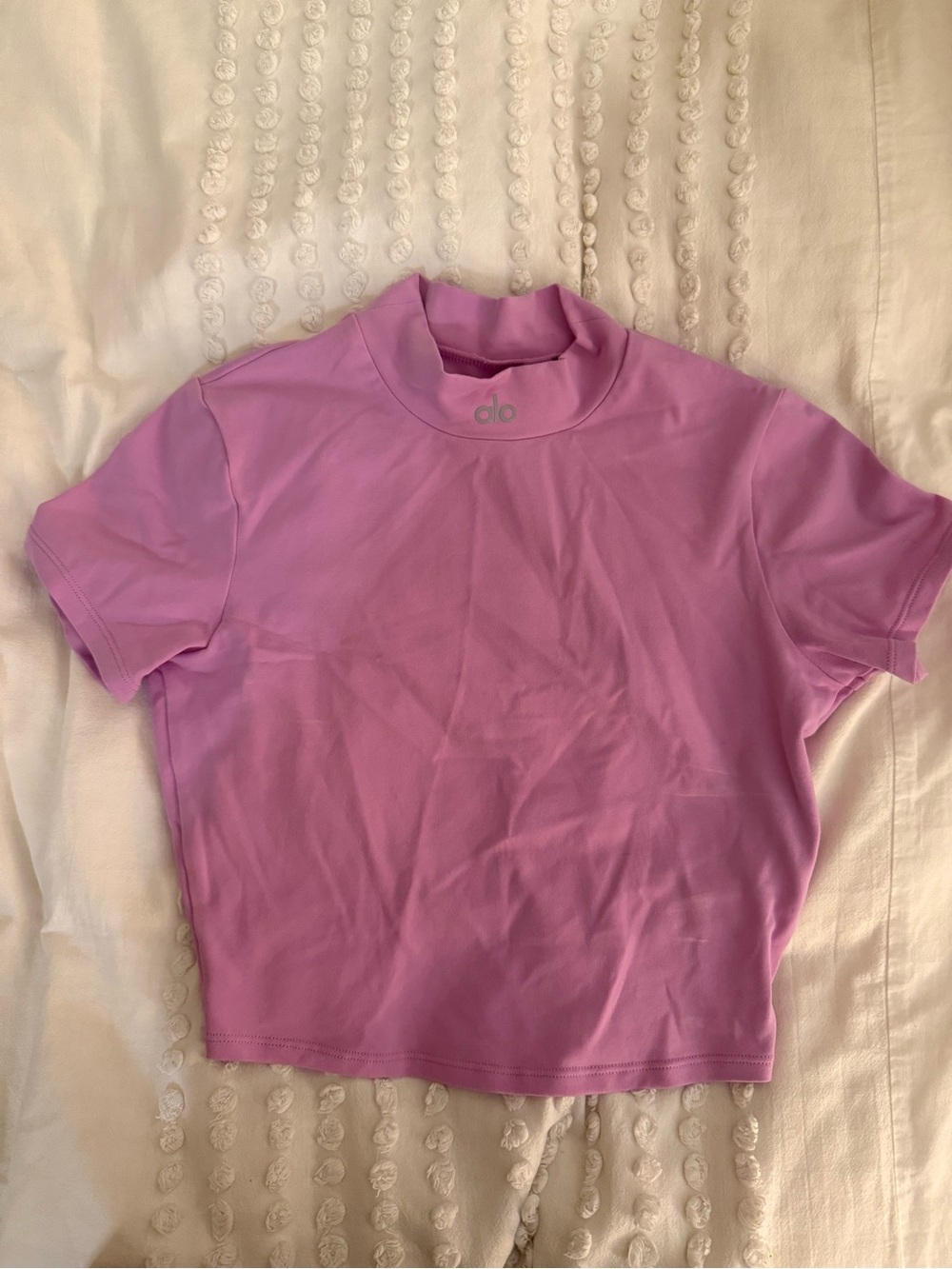 ALO Yoga Lavender Pink Cropped Mock Neck Top